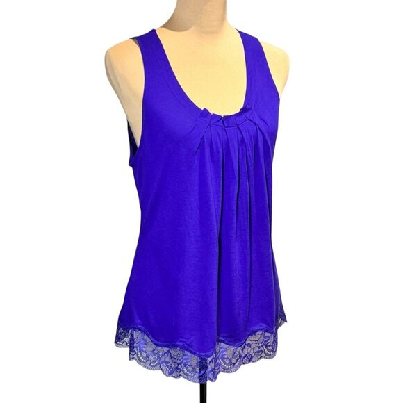 VTG Y2K Express Tank Top Sz.M Purple Lace Trim Scoop Neck - Picture 2 of 9